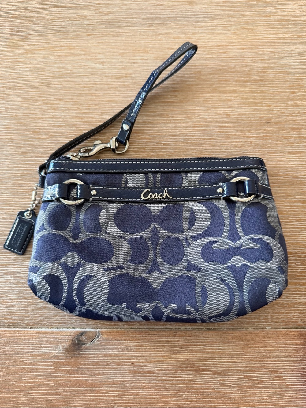 Coach Navy Signature Canvas Wristlet